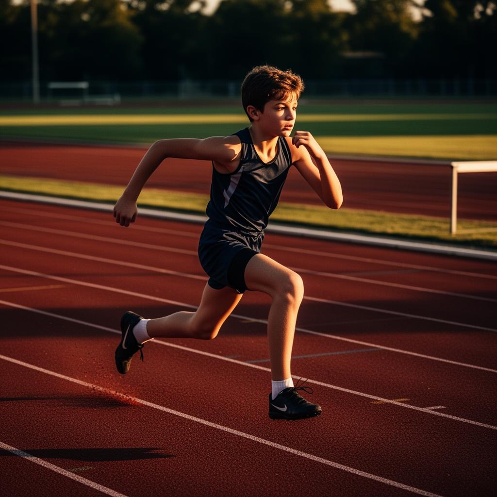 Young track athlete sprinting